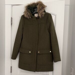 J. Crew Factory Olive Utility Jacket with Faux Fur Hood